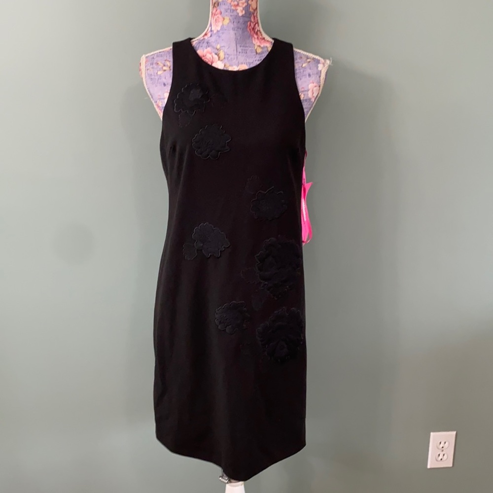 NWT Betsey Johnson black floral sheath dress 8